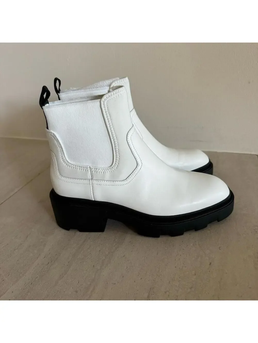 Ash Metro | Moto Ankle Leather Women's White Chelsea Boots Size 39 | 8.5